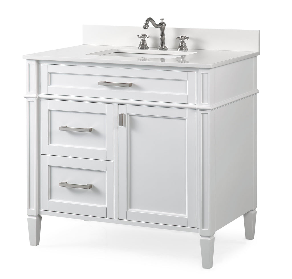 36 Inch Durand Modern White Bathroom Sink Vanity with Stone Counter Top