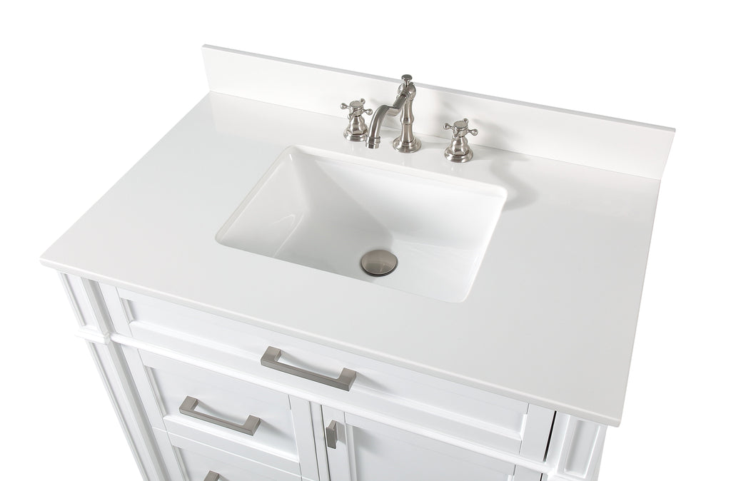 36 Inch Durand Modern White Bathroom Sink Vanity with Stone Counter Top
