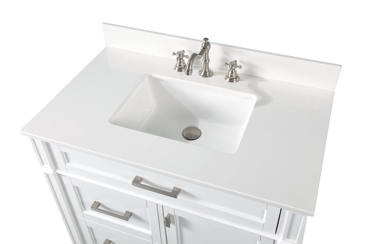 36 Inch Durand Modern White Bathroom Sink Vanity with Stone Counter Top