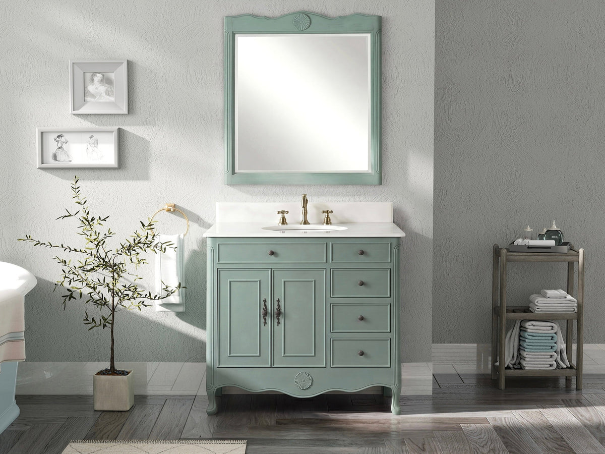 38 Inch Cottage Freestanding Distressed Vintage Blue Daleville Bathroom Vanity, Single Sink, Fully Assembled