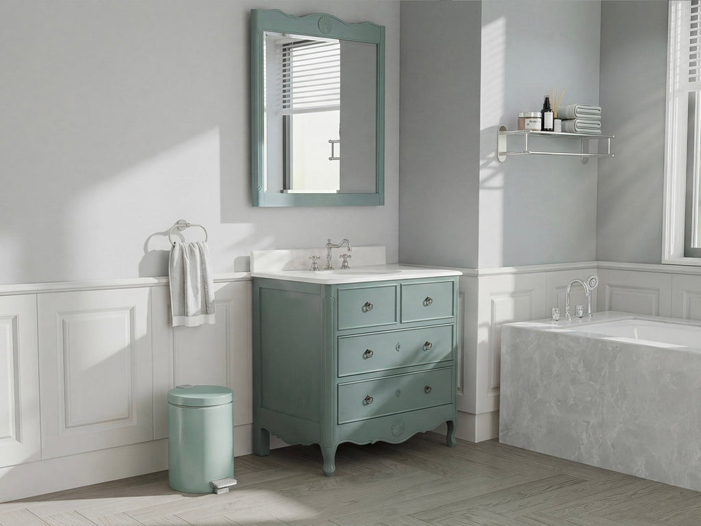 34 Inch Cottage Freestanding Distressed Vintage Blue Daleville Bathroom Vanity, Single Sink, Fully Assembled