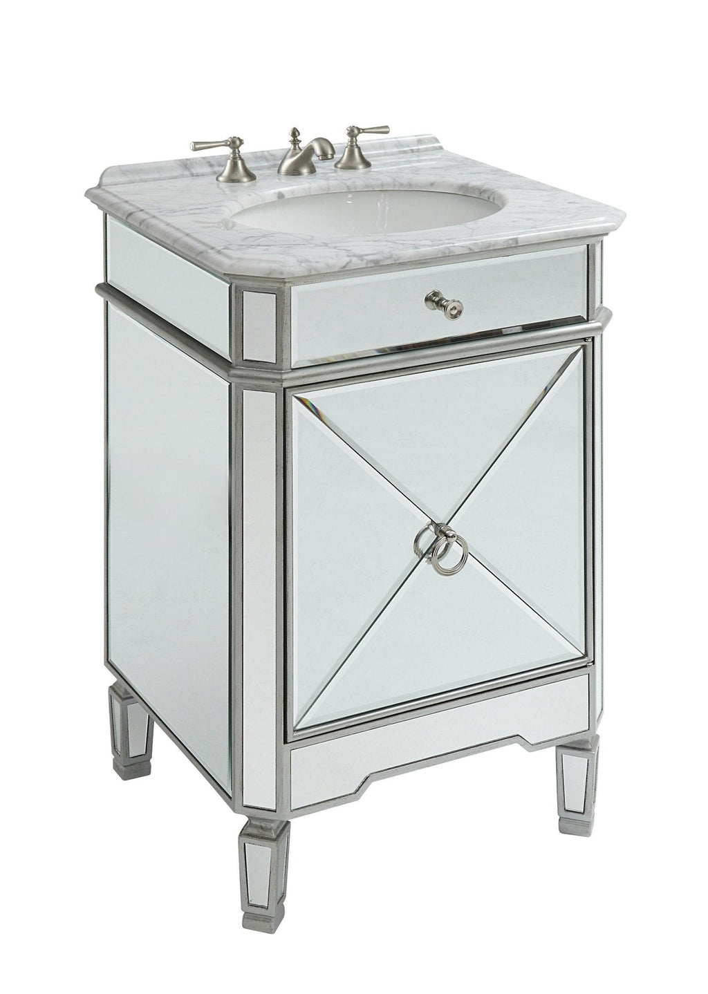 24 Inch Asger Mirrored Reflection Silver Trim Asger Bathroom Sink Vanity