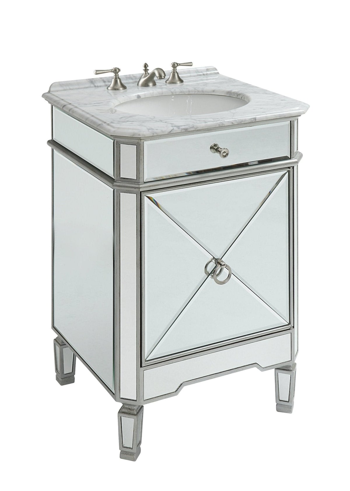 24 Inch Asger Mirrored Reflection Silver Trim Asger Bathroom Sink Vanity