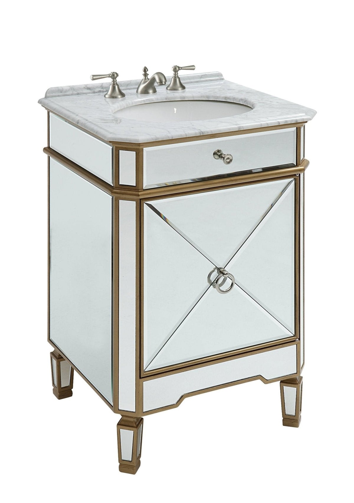 24 Inch Mirrored Reflection Gold Trim Asger Bathroom Sink Vanity