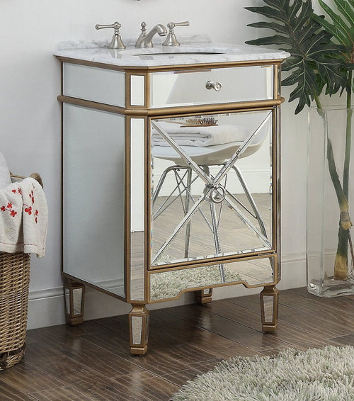24 Inch Mirrored Reflection Gold Trim Asger Bathroom Sink Vanity
