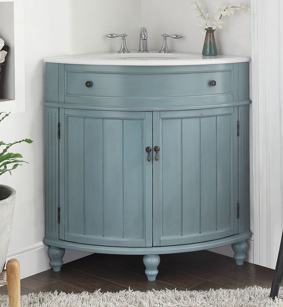 24 Inch Triadsville Freestanding Light Blue Corner Bathroom Sink Vanity