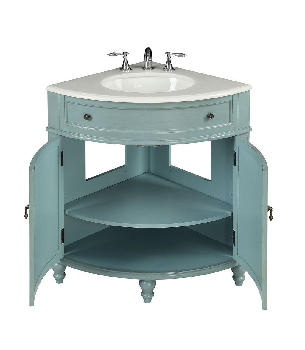 24 Inch Triadsville Freestanding Light Blue Corner Bathroom Sink Vanity
