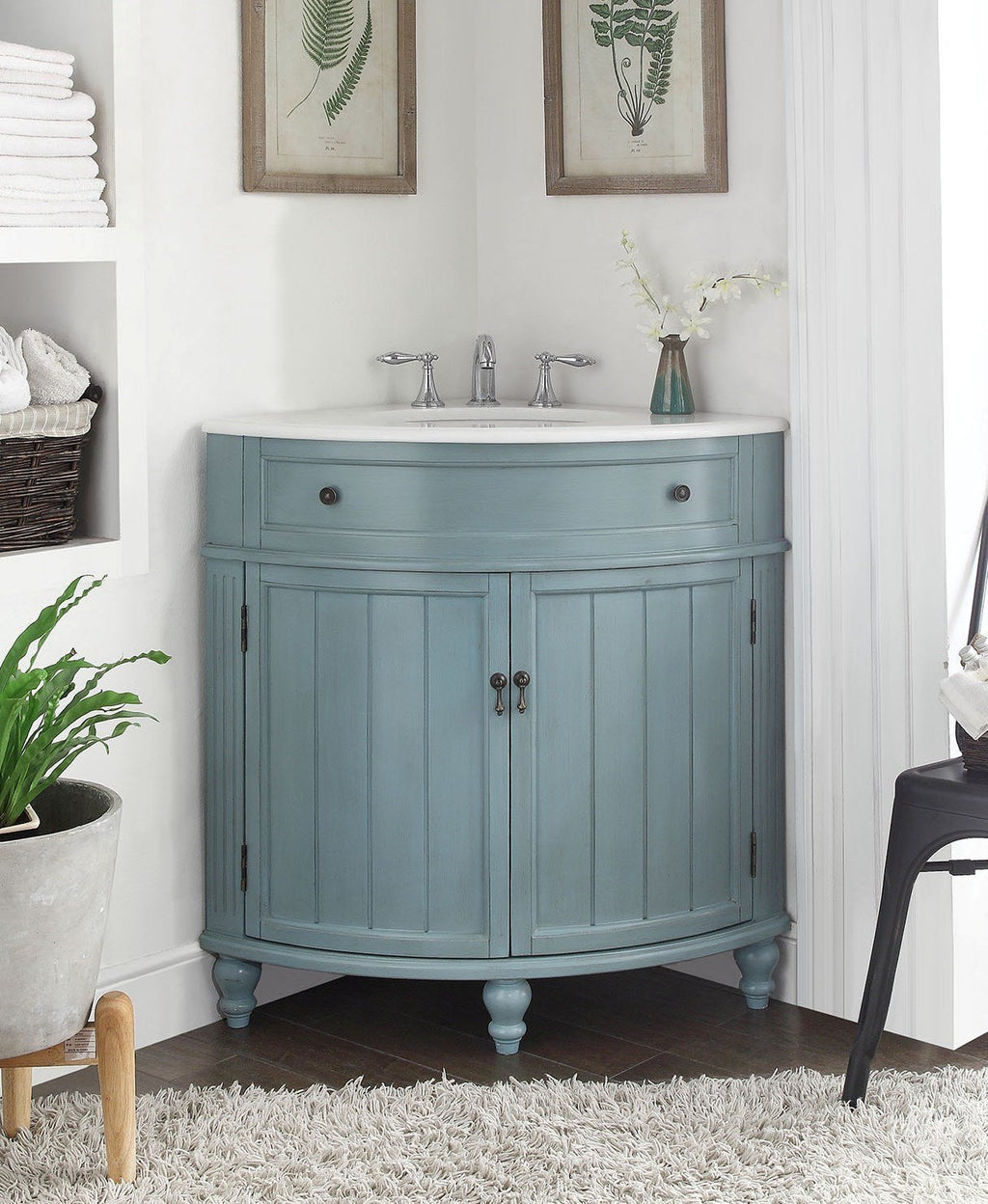 24 Inch Triadsville Freestanding Light Blue Corner Bathroom Sink Vanity