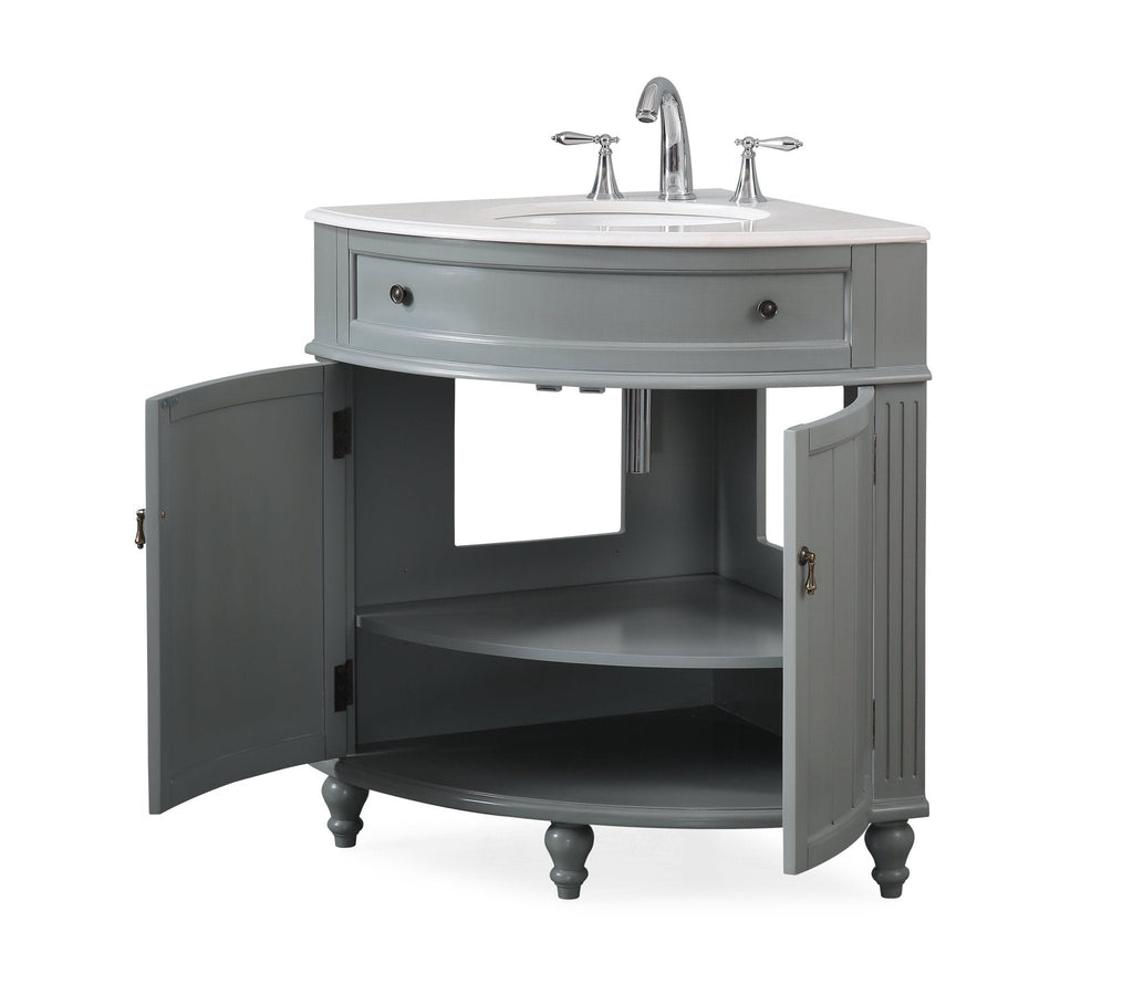 24 Inch Triadsville Grey Corner Design Bathroom Vanity With Quartz Top