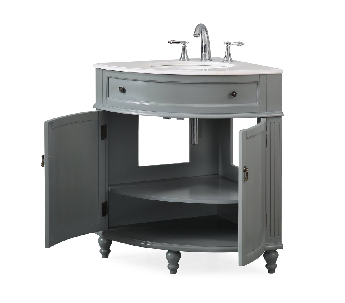 24 Inch Triadsville Grey Corner Design Bathroom Vanity With Quartz Top