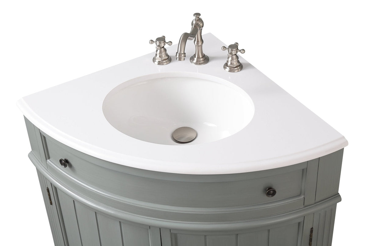24 Inch Triadsville Grey Corner Design Bathroom Vanity With Quartz Top