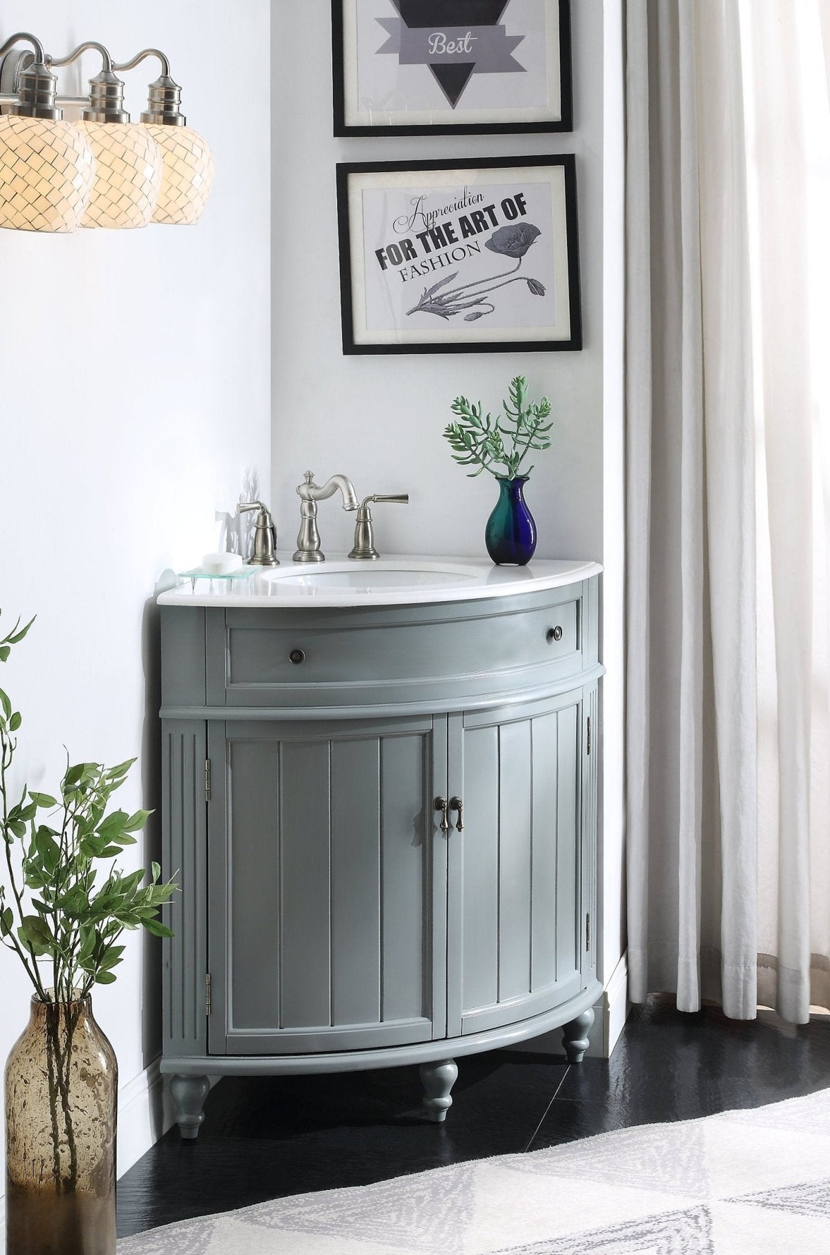 24 Inch Triadsville Grey Corner Design Bathroom Vanity With Quartz Top