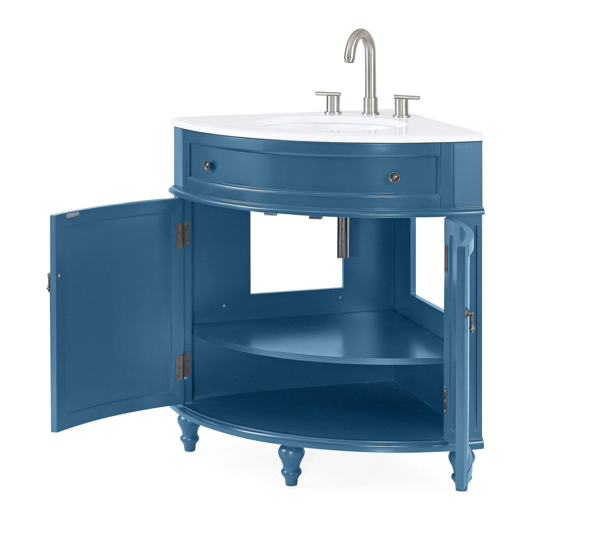 24 Inch Triadsville Teal Blue Corner Design Bathroom Vanity With Quartz Top