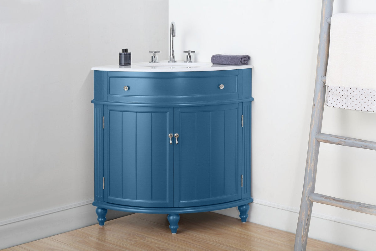 24 Inch Triadsville Teal Blue Corner Design Bathroom Vanity With Quartz Top
