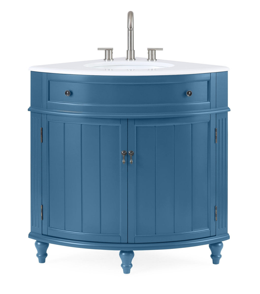24 Inch Triadsville Teal Blue Corner Design Bathroom Vanity With Quartz Top