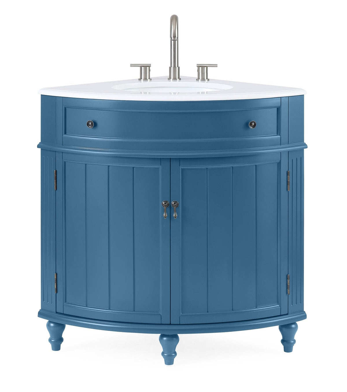 24 Inch Triadsville Teal Blue Corner Design Bathroom Vanity With Quartz Top