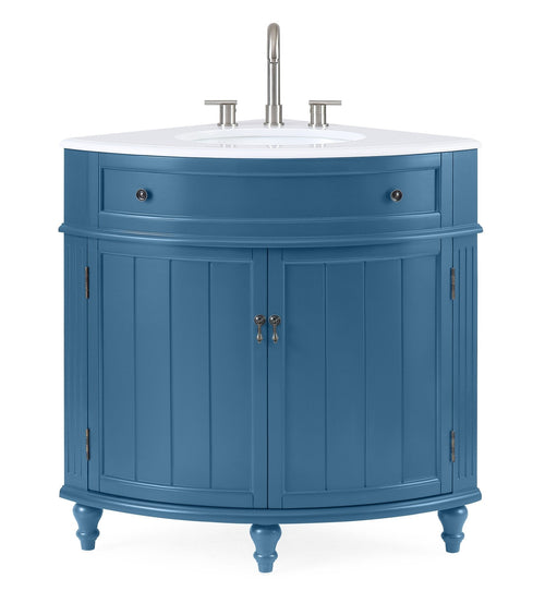 24 Inch Triadsville Teal Blue Corner Design Bathroom Vanity With Quartz Top