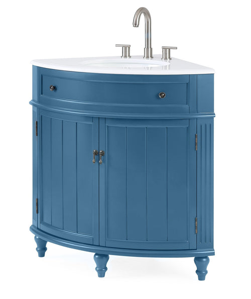 24 Inch Triadsville Teal Blue Corner Design Bathroom Vanity With Quartz Top