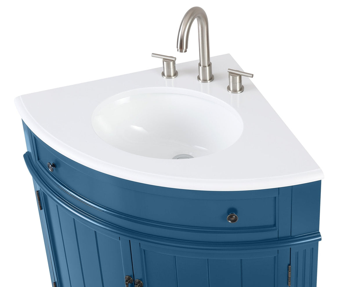 24 Inch Triadsville Teal Blue Corner Design Bathroom Vanity With Quartz Top