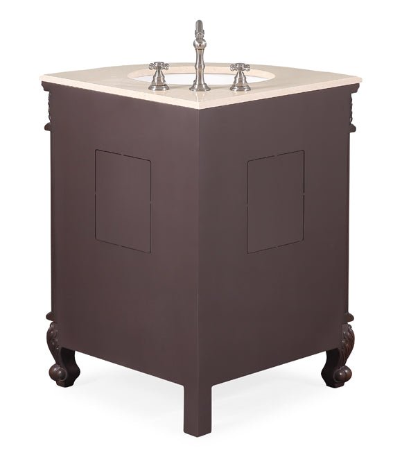 24 Inch Classic Style Walnut Brown Bayview Cream Marble Countertop Corner Bathroom Sink Vanity