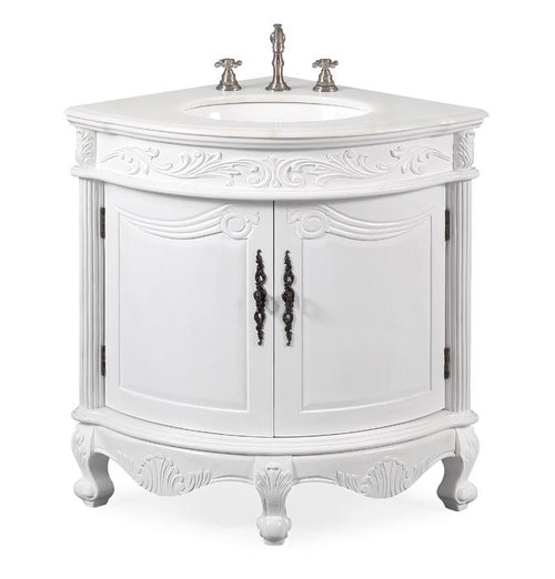 24 Inch Classic Style White Bayview Corner Bathroom Sink Vanity