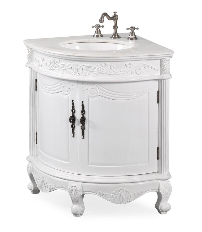 24 Inch Classic Style White Bayview Corner Bathroom Sink Vanity