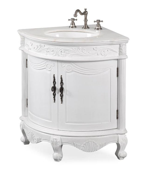 24 Inch Classic Style White Bayview Corner Bathroom Sink Vanity