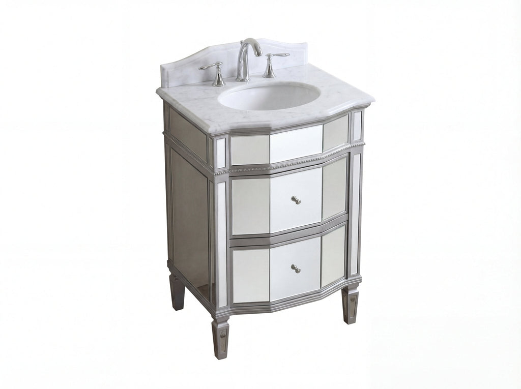 24 Inch Ashlie Mirrored Bathroom Vanity with Silver Trim With Quartz Top & Sink Included