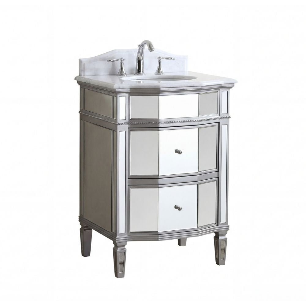 24 Inch Ashlie Mirrored Bathroom Vanity with Silver Trim With Quartz Top & Sink Included