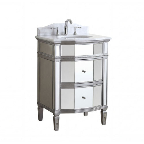 24 Inch Ashlie Mirrored Bathroom Vanity with Silver Trim With Quartz Top & Sink Included