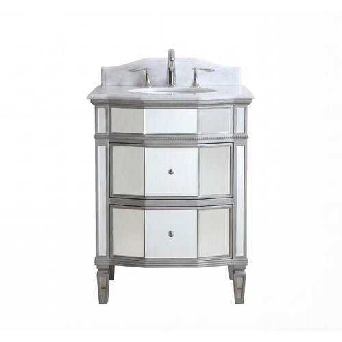 24 Inch Ashlie Mirrored Bathroom Vanity with Silver Trim With Quartz Top & Sink Included