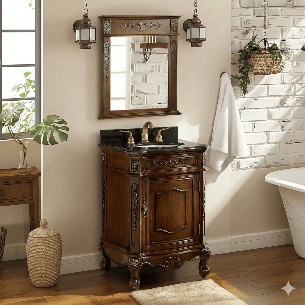 24 Inch Brown Classic Style Powder Room Debellis Small Bathroom Vanity