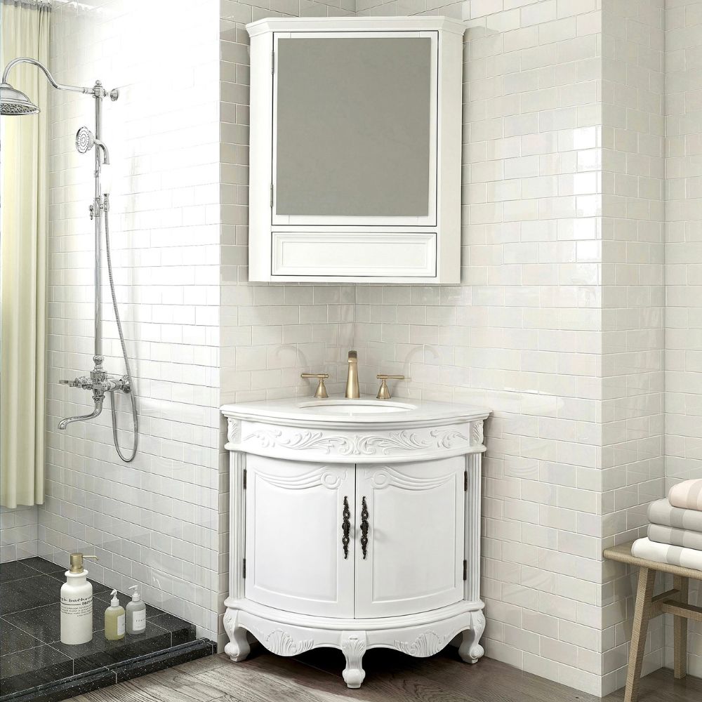 24 Inch Classic Style White Bayview Corner Bathroom Sink Vanity