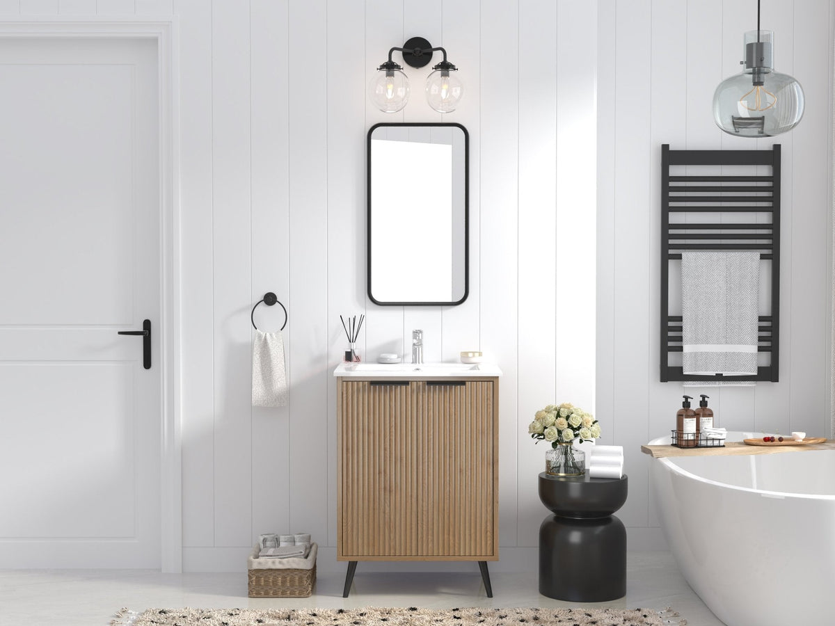 24 Inch Light Wood Finish Liora Single Bathroom Vanity with Intergrated Sink Top