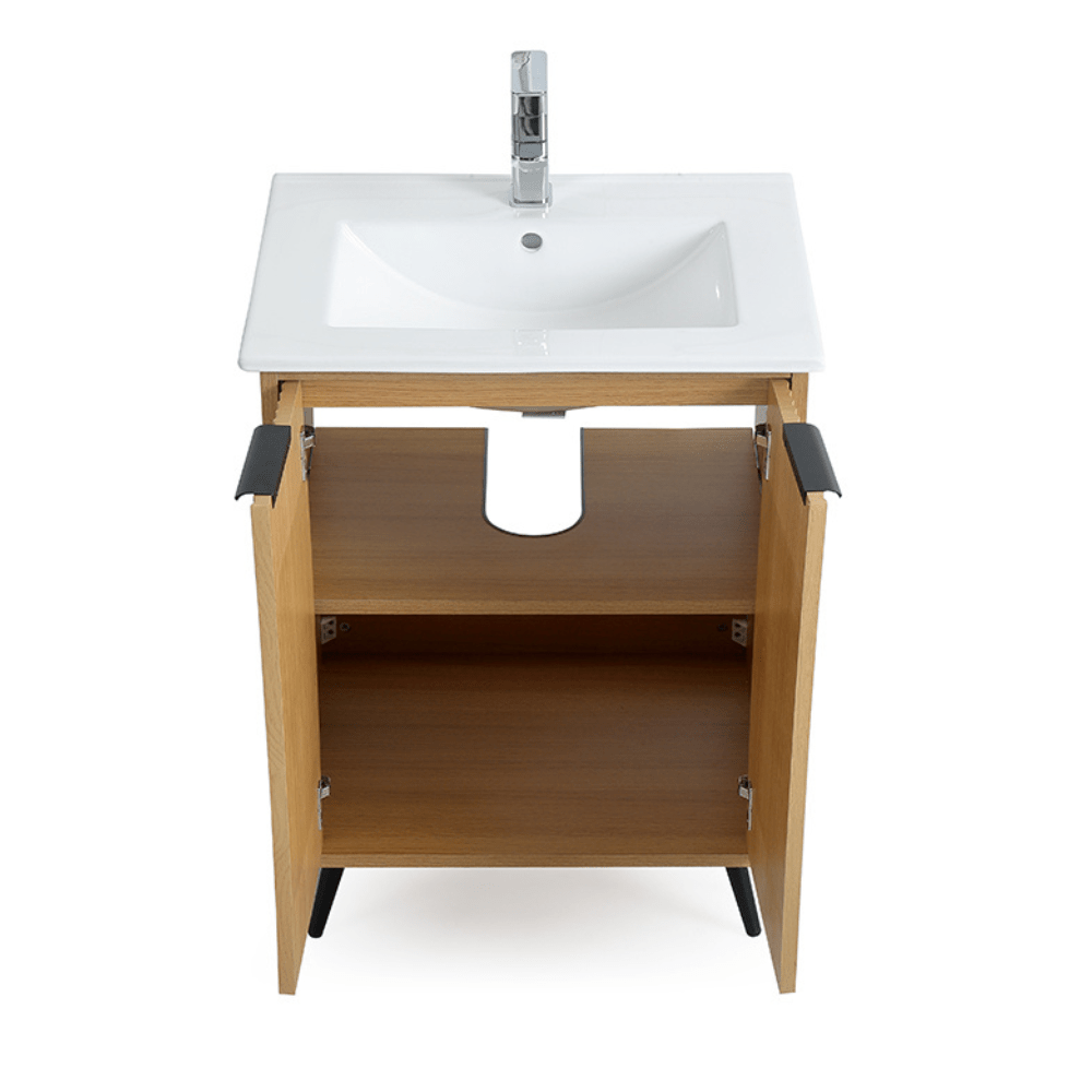 24 Inch Light Wood Finish Liora Single Bathroom Vanity with Intergrated Sink Top