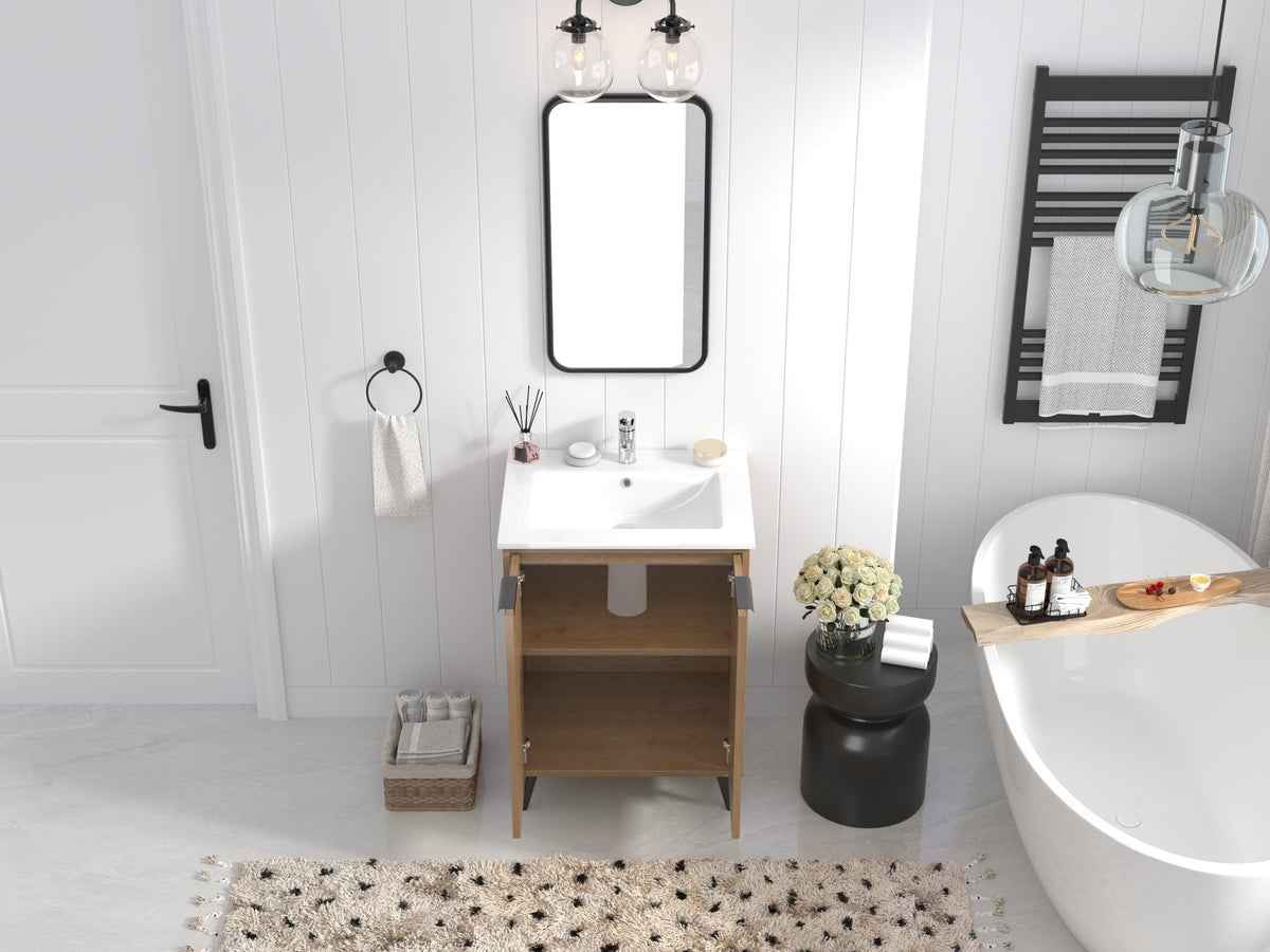 24 Inch Light Wood Finish Liora Single Bathroom Vanity with Intergrated Sink Top