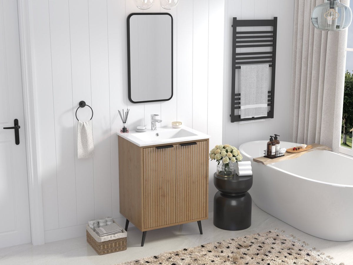 24 Inch Light Wood Finish Liora Single Bathroom Vanity with Intergrated Sink Top