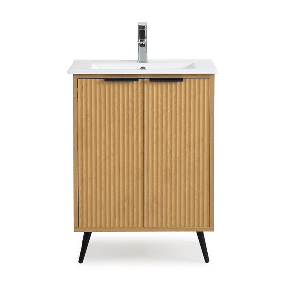 24 Inch Light Wood Finish Liora Single Bathroom Vanity with Intergrated Sink Top