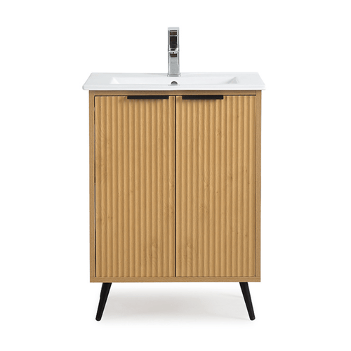 24 Inch Light Wood Finish Liora Single Bathroom Vanity with Intergrated Sink Top