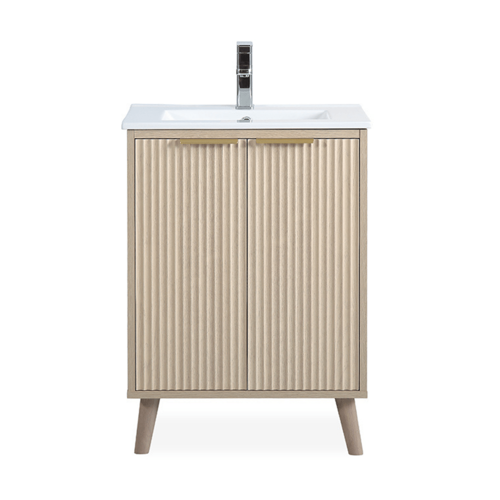 24 Inch Light Wood Finish Monra Single Bathroom Vanity with Intergrated Sink Top