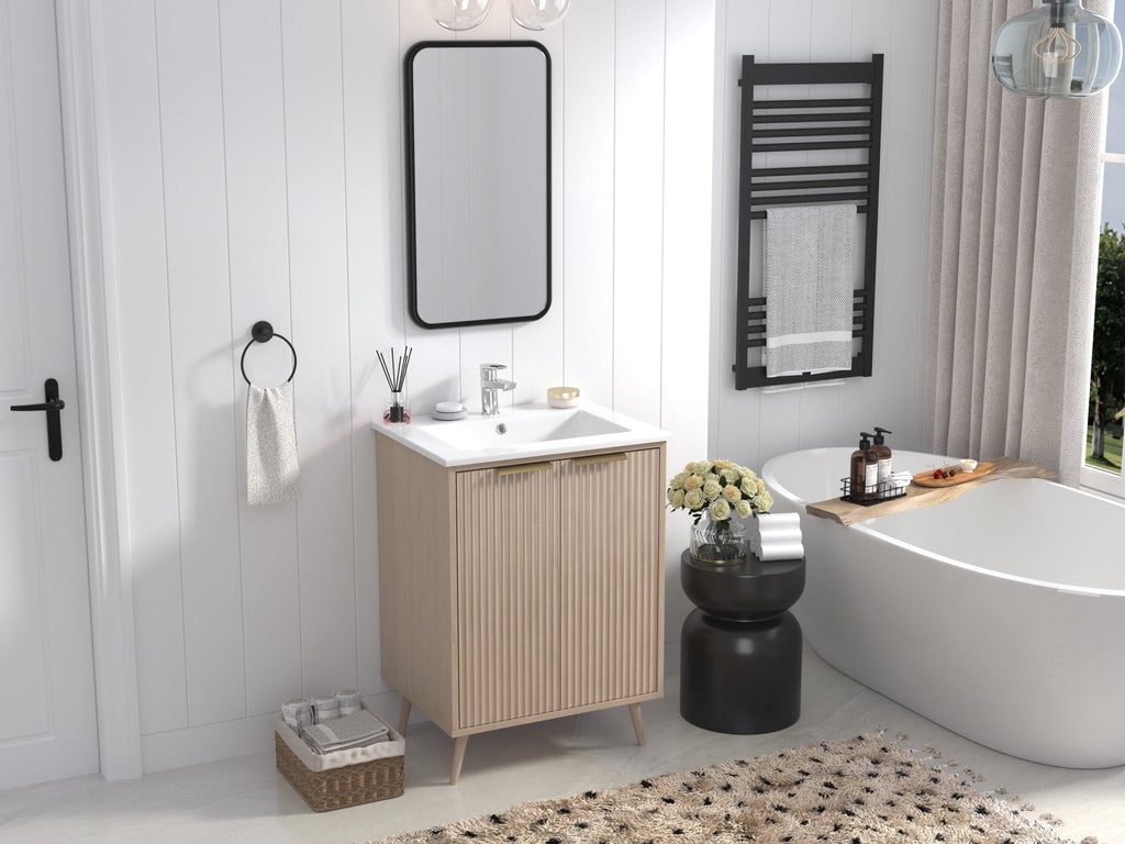 24 Inch Light Wood Finish Monra Single Bathroom Vanity with Intergrated Sink Top