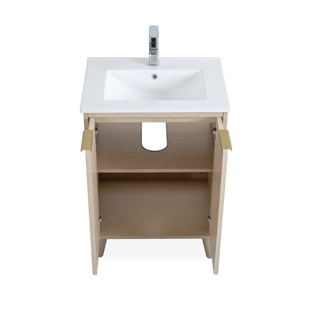 24 Inch Light Wood Finish Monra Single Bathroom Vanity with Intergrated Sink Top