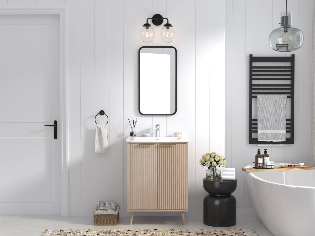 24 Inch Light Wood Finish Monra Single Bathroom Vanity with Intergrated Sink Top
