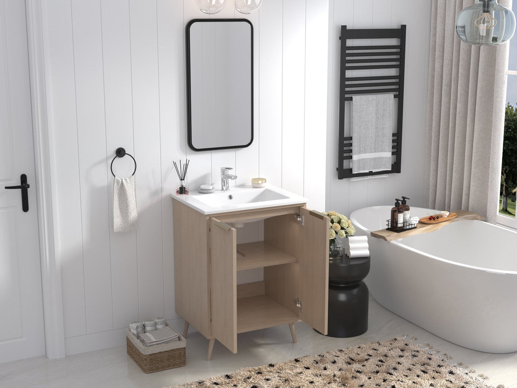 24 Inch Light Wood Finish Monra Single Bathroom Vanity with Intergrated Sink Top