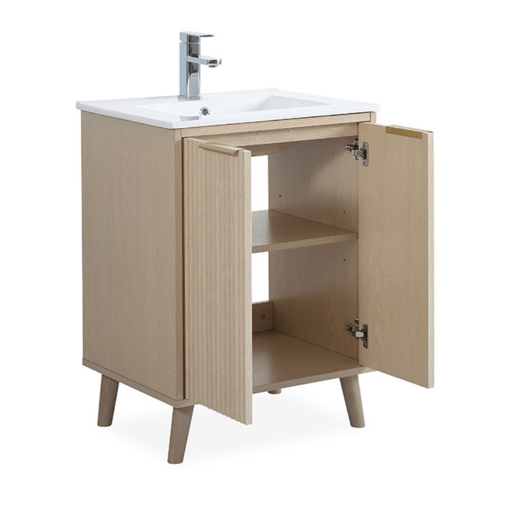 24 Inch Light Wood Finish Monra Single Bathroom Vanity with Intergrated Sink Top