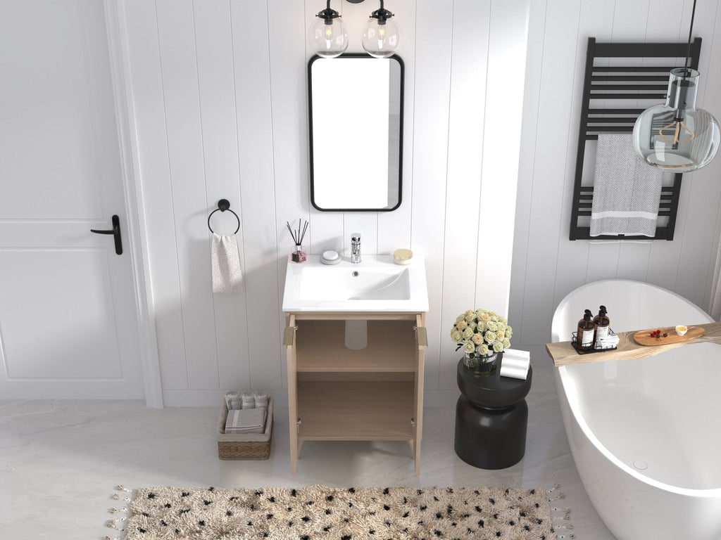 24 Inch Light Wood Finish Monra Single Bathroom Vanity with Intergrated Sink Top