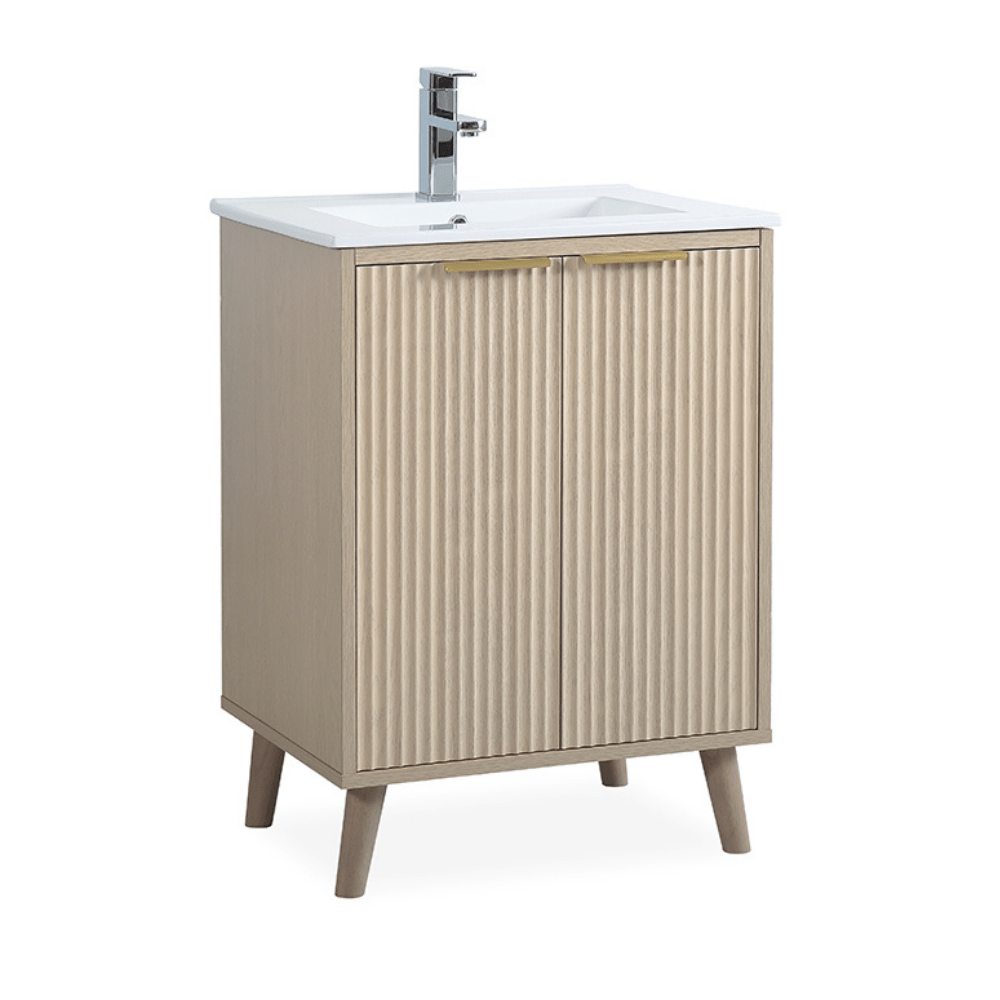 24 Inch Light Wood Finish Monra Single Bathroom Vanity with Intergrated Sink Top