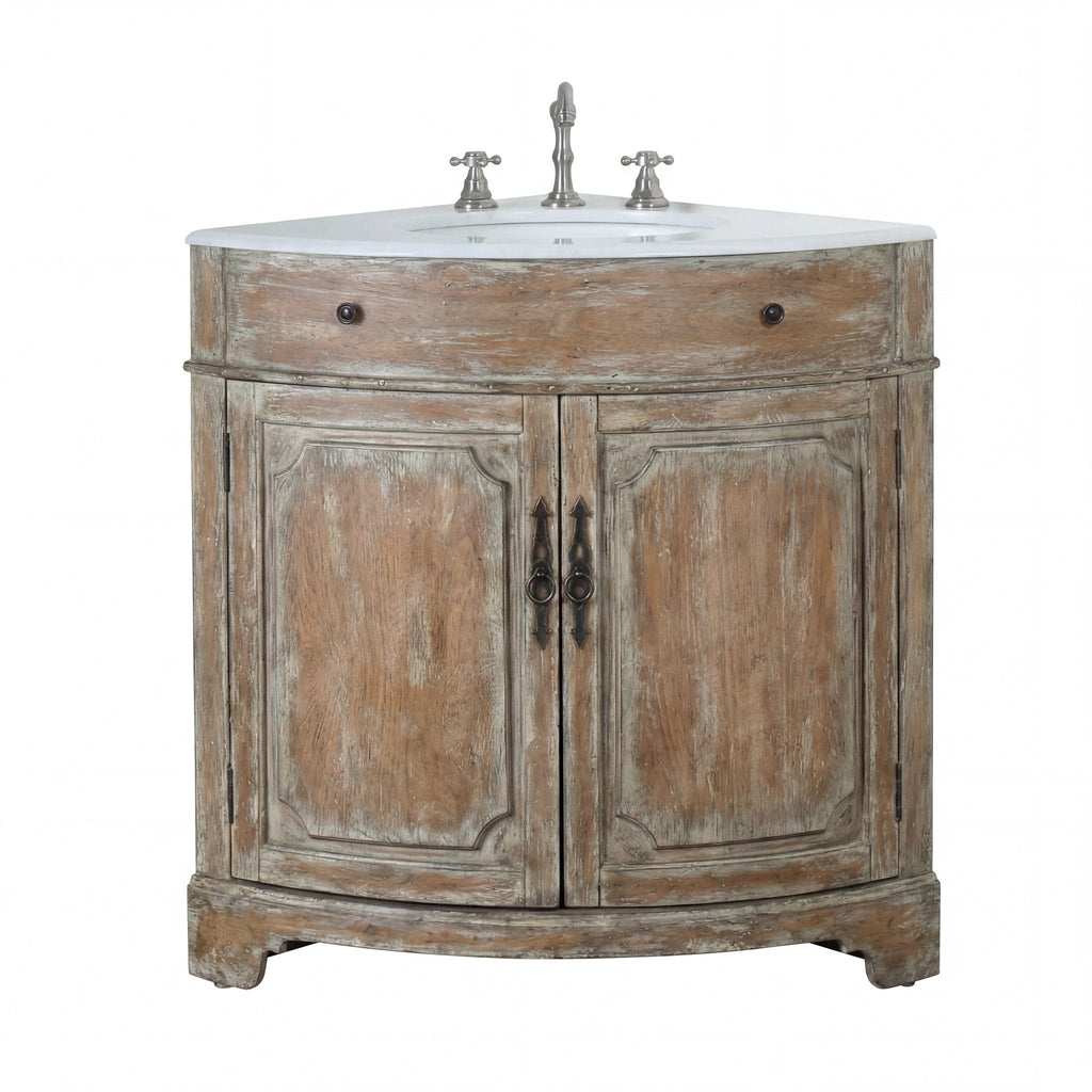 24 Inch Triadsville Freestanding Distressed Brown Corner Bathroom Sink Vanity