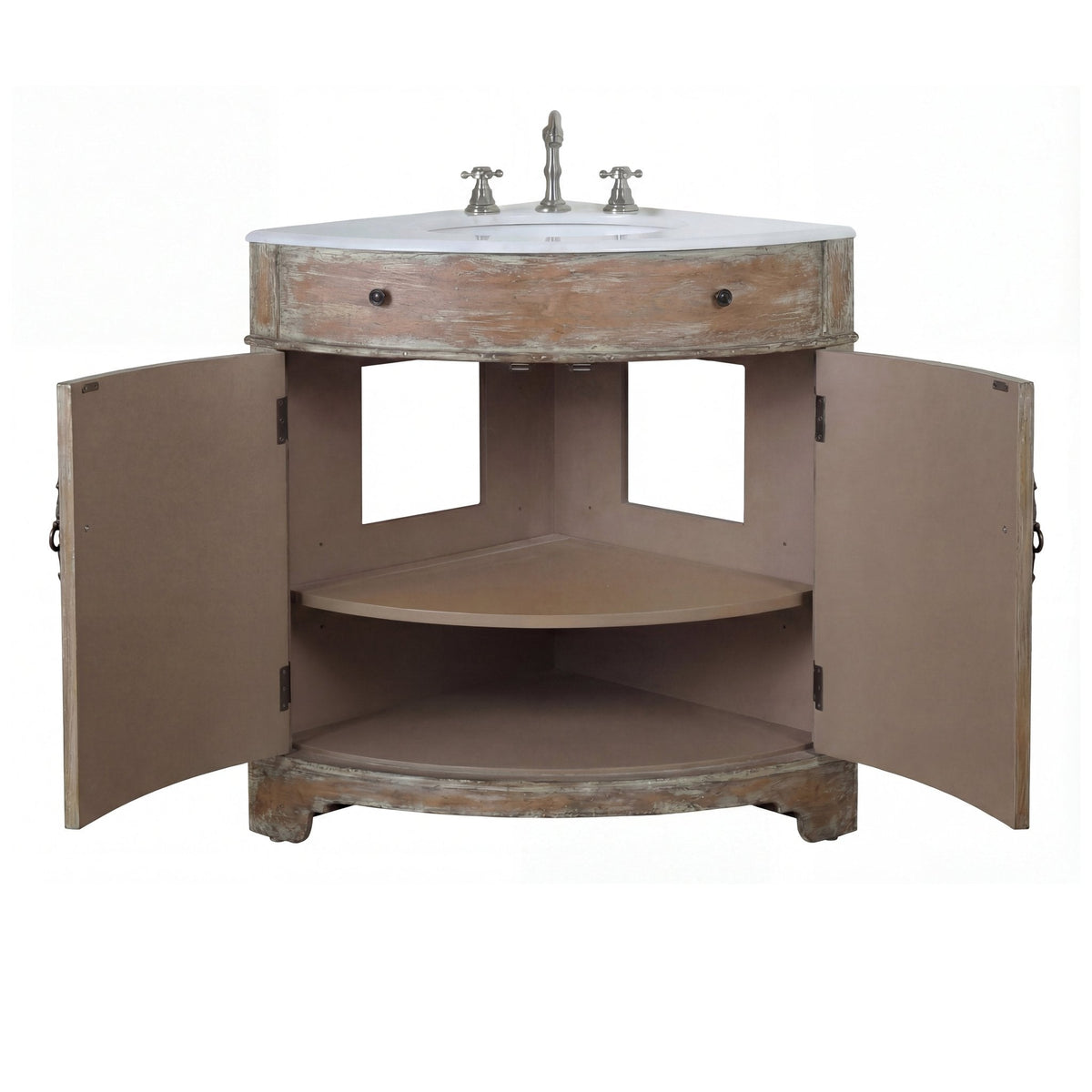 24 Inch Triadsville Freestanding Distressed Brown Corner Bathroom Sink Vanity