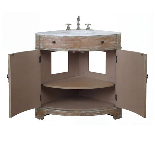 24 Inch Triadsville Freestanding Distressed Brown Corner Bathroom Sink Vanity